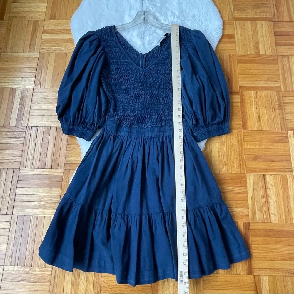SEA NEW YORK New York Navy Blue Smocked Mini Dress Puff Sleeve 100% Cotton‎ Sz 8